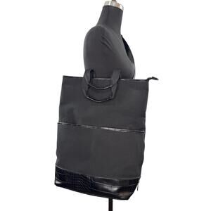 Beis Black Convertible Backpack Croc Embossed Leather Crossbody Travel Bag